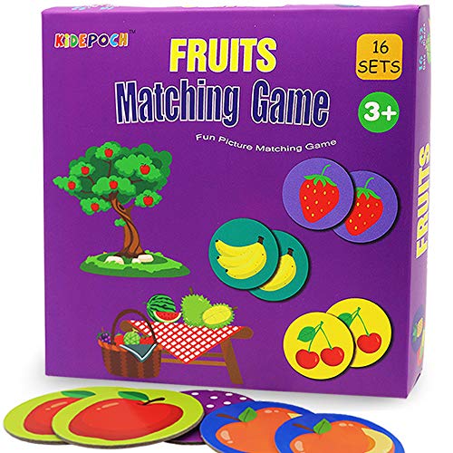 KiDEPOCH Memory Match Game 16 Matching Pairs Preschool Memory Games Featuring Barnyard Element Non Toxic Educational Memory Matching Game Perfect for Kids Toddlers 3 Year Old or Up Fruit - Image 1