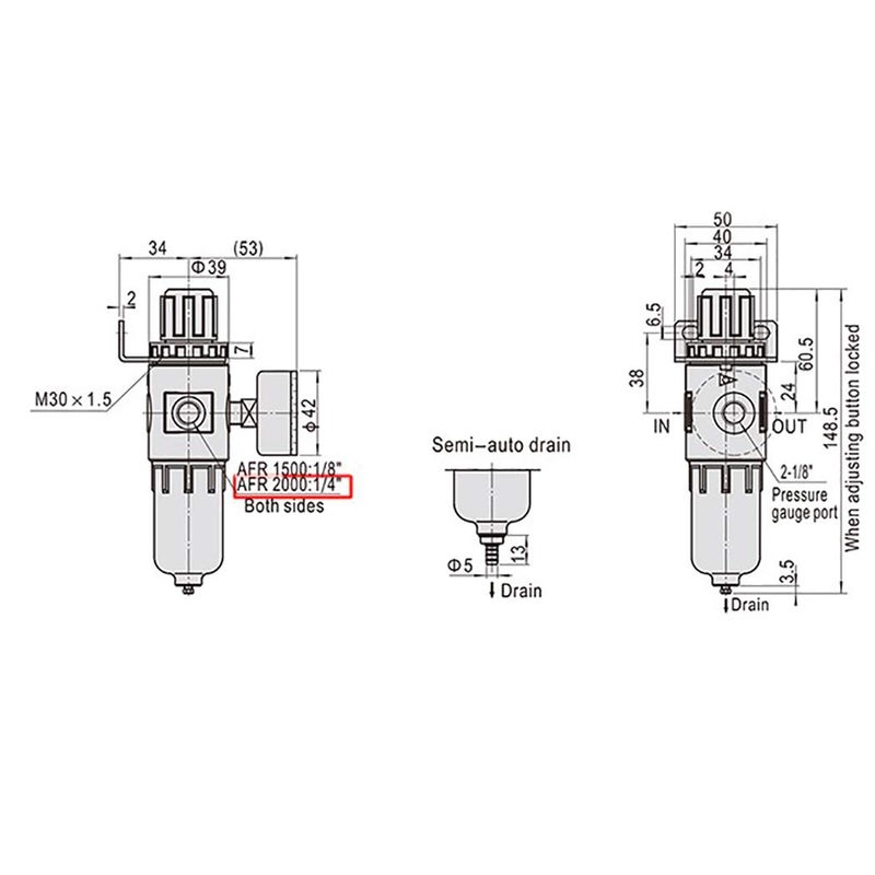 Fansport Air Filter Regulator AFR2000 14inch Oil Water Separator Air Compressor Filter - Image 5