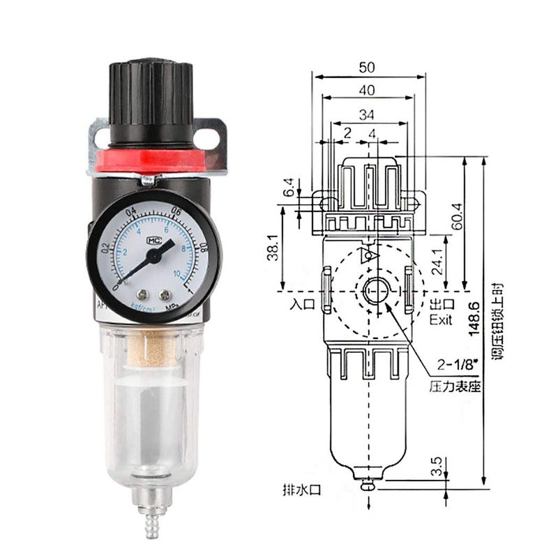 Fansport Air Filter Regulator AFR2000 14inch Oil Water Separator Air Compressor Filter - Image 2