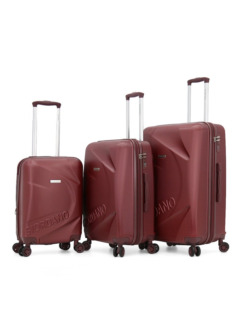 GIORDANO Hardshell Luggage Trolley Bag 3 Pieces Set,Maroon (S-20",M-24",L-28")  - Image 1