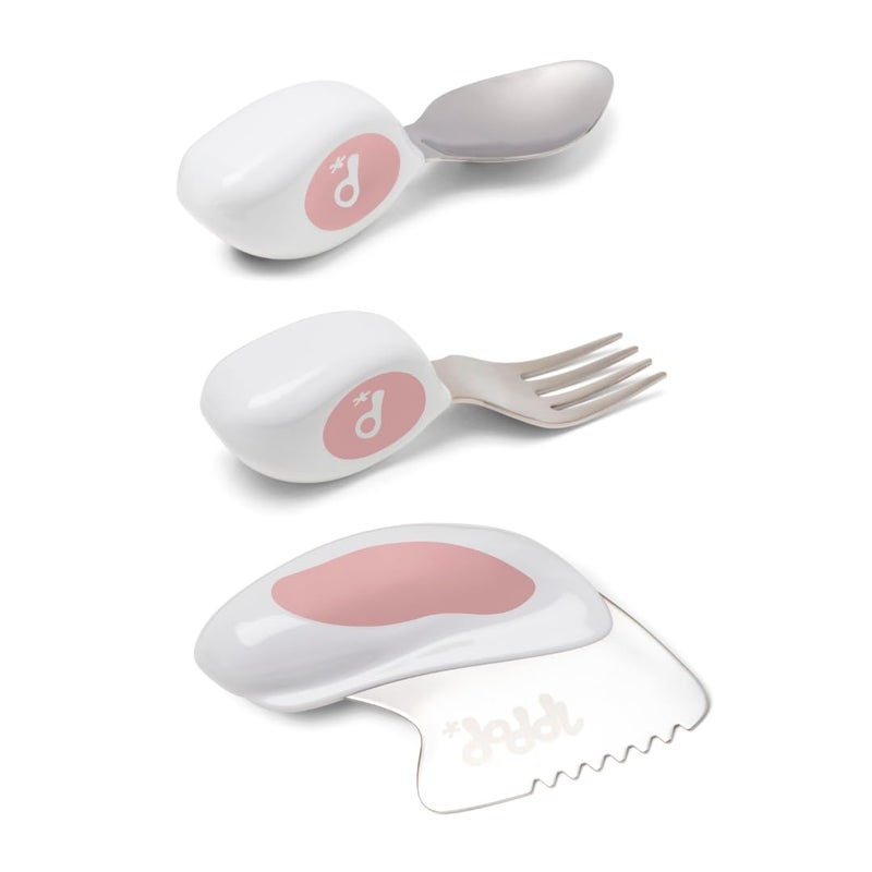 doddl Toddler Utensils, Ergonomic Fork Spoon and Knife Set for Self Feeding, Stainless Steel Silverware for 1-3 Year Olds, BPA Free, Dishwasher Safe (Dusky Rose) - Image 1
