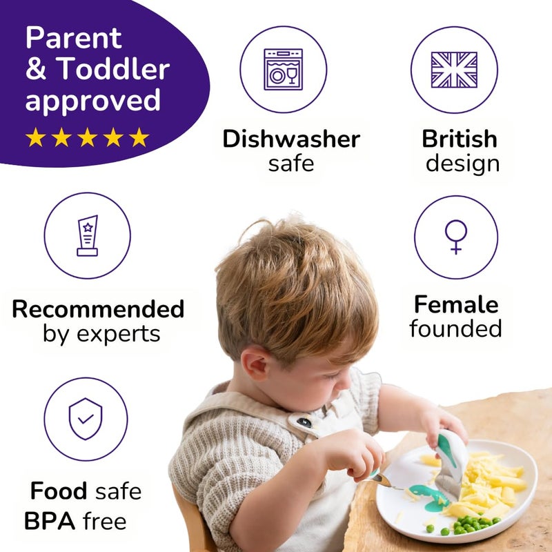 doddl Toddler Utensils, Ergonomic Fork Spoon and Knife Set for Self Feeding, Stainless Steel Silverware for 1-3 Year Olds, BPA Free, Dishwasher Safe (Dusky Rose) - Image 5