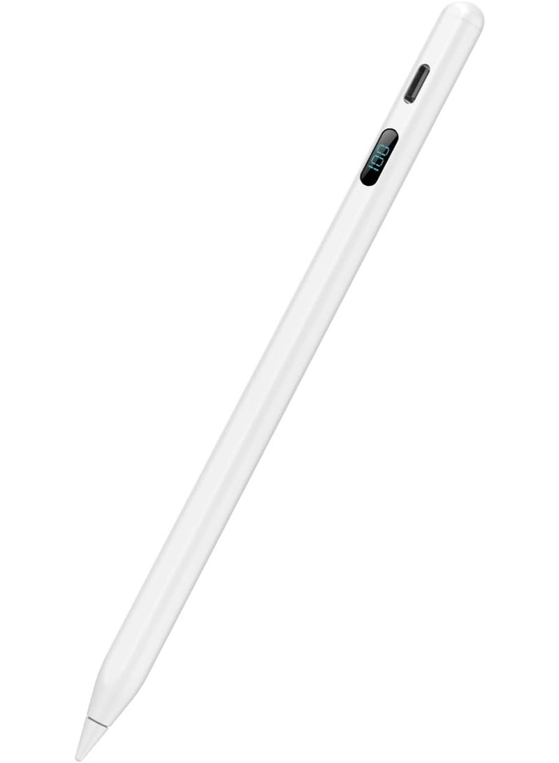 Moxedo Elite-Point Universal Active Capacitive Stylus Pen Type-C Charging Port with Replaceable Nib Digital Battery Display Compatible for iOS, Android Touch Screen Devices and Tablet - White - Image 1