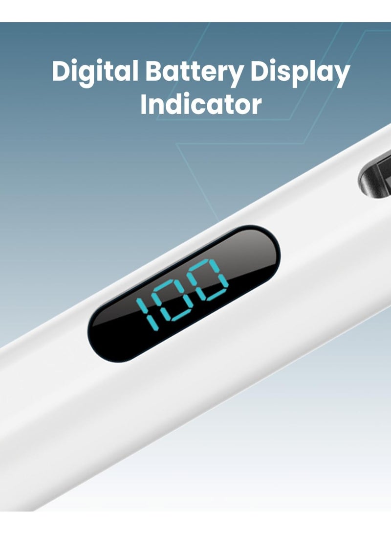 Moxedo Elite-Point Universal Active Capacitive Stylus Pen Type-C Charging Port with Replaceable Nib Digital Battery Display Compatible for iOS, Android Touch Screen Devices and Tablet - White - Image 3
