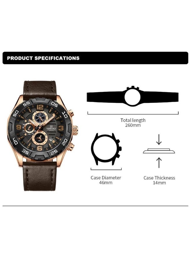 Naviforce Elegance Exquisite Multifunctional Men's Chronograph Watch (Bronze) Original NF8043 - Image 2