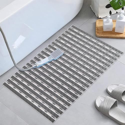 JUGTE PVC Shower Mat Anti Slip Shower Mat, Bathtub Mat with Suction Cups and Drain Holes, Anti-Skid PVC Rubber mats for Floor mat (Grey) - Image 1