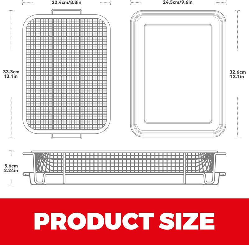 OSJ COOK Air Fryer Basket for Oven, Air Fryer Basket and Stainless Steel Baking Tray Pant Oven Air Fryer Pan Rack for Cooking Baking Dishwasher and Broiling (13.1" * 8.8" & 12.8" * 9.6") - Image 2