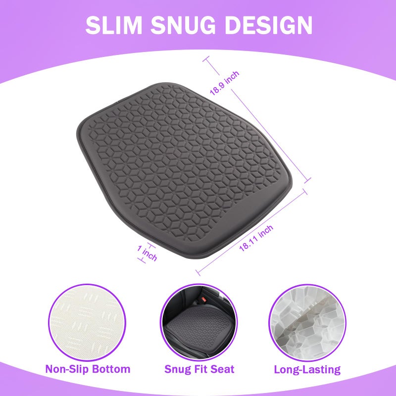 Binsheo Thin Gel Seat Cushion for Car Seat, Office Chair, Wheelchair, Golf Cart - Slim Design Non-Slip Car Seat Cushions with 0.7 Inch Gel - Sciatica & Coccyx Pain Relief (Fabric, Dark Grey) - Image 2