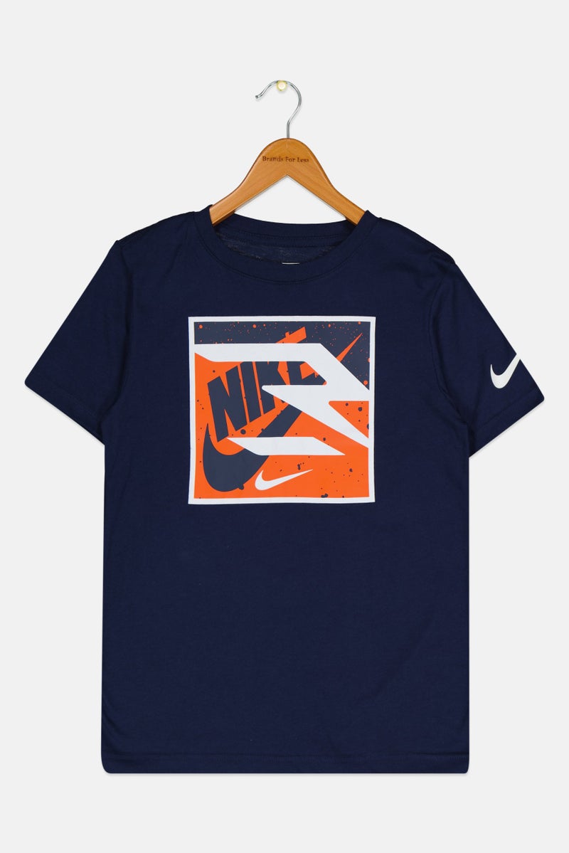 Nike 3Brand by Russell Wilson Kids Boy Sportswear Fit Short Sleeves Running T-Shirt, Navy Blue - Image 1