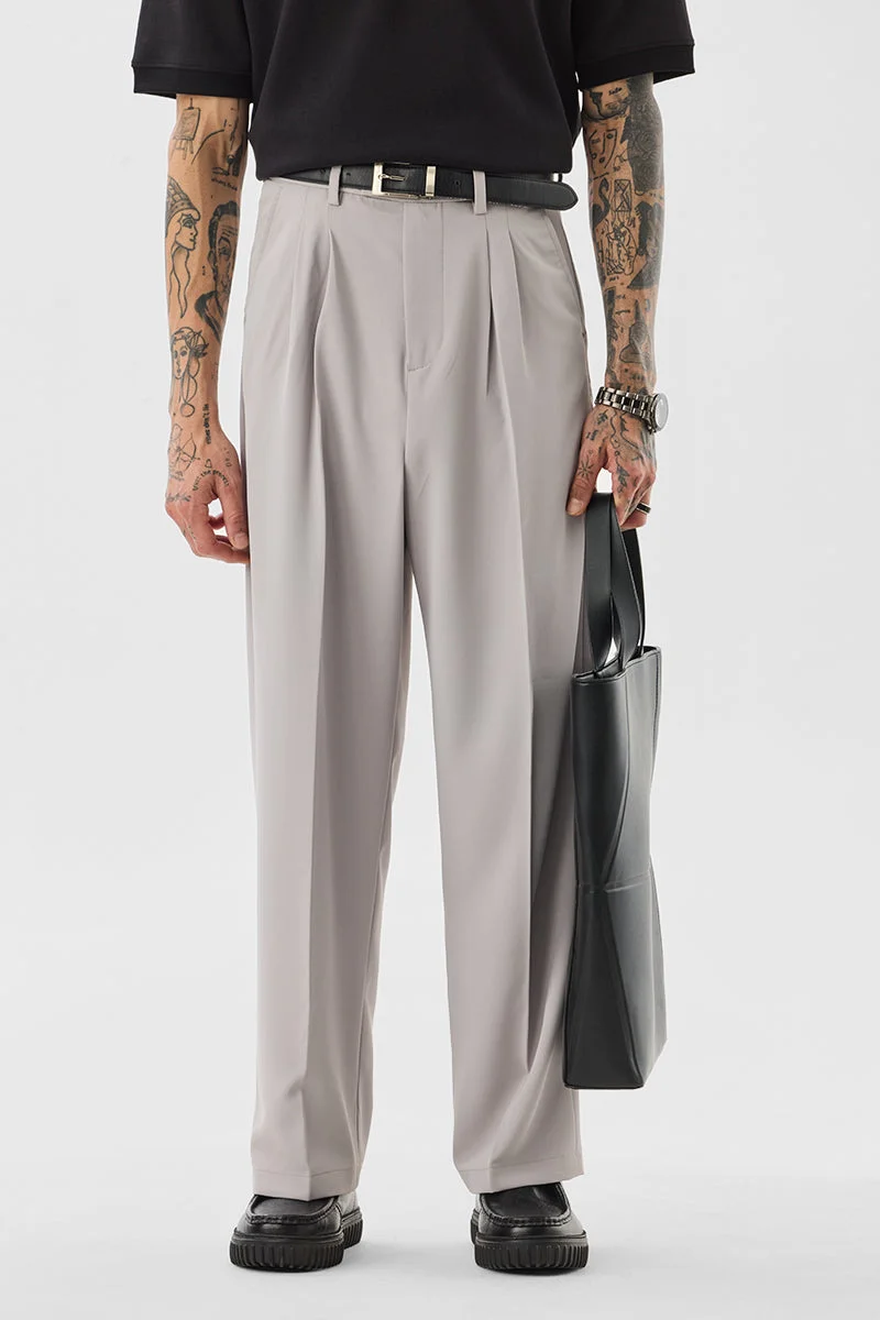 SNITCH Grey Solid Relaxed Casual Trousers