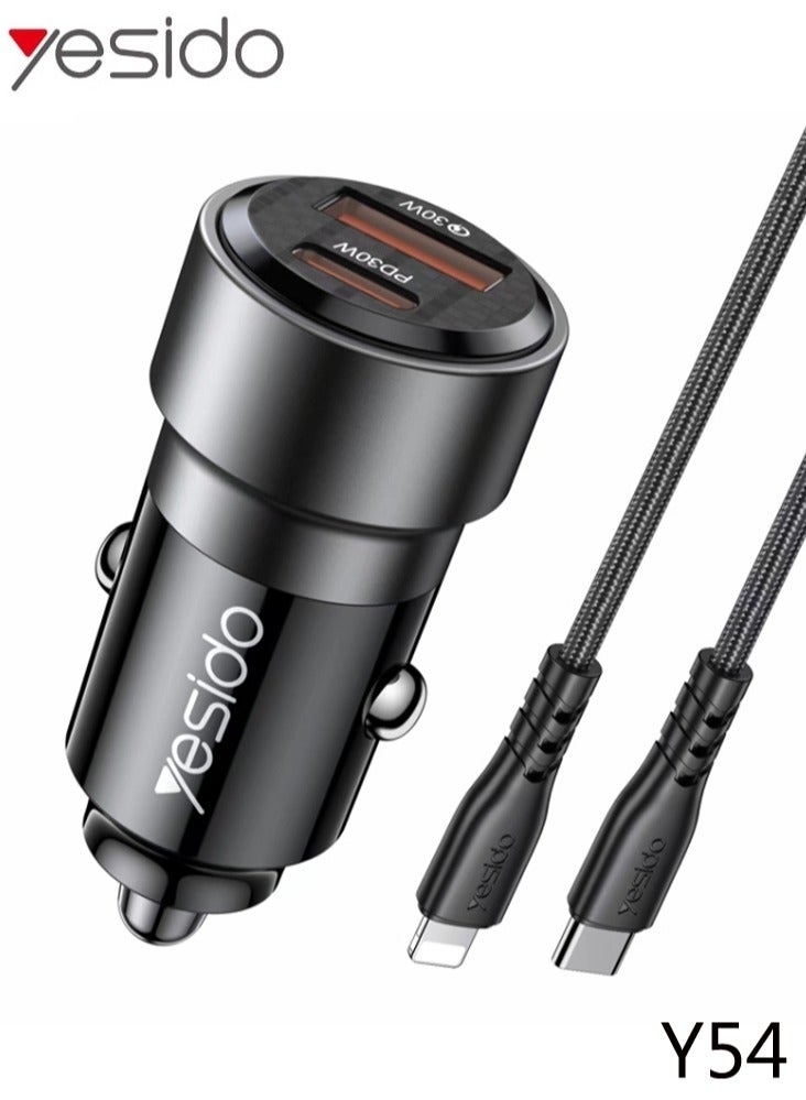 يسيدو شاحن سيارة Yesido Y54 سريع الشحن بقدرة 60 وات مع كابل Lightning إلى Type C QC3.0+PD30W Type-C/USB-C - Image 1
