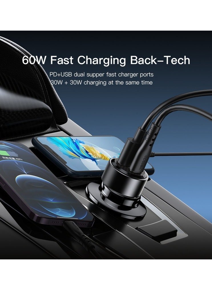 يسيدو شاحن سيارة Yesido Y54 سريع الشحن بقدرة 60 وات مع كابل Lightning إلى Type C QC3.0+PD30W Type-C/USB-C - Image 4