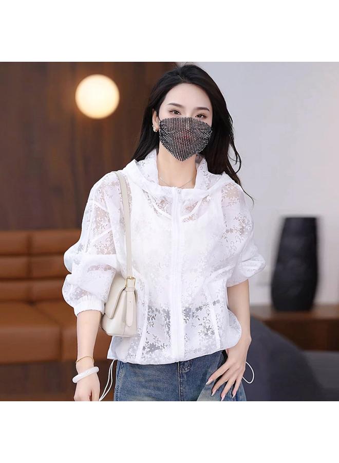 Song Feng Ya Long-sleeved Sun-protective Clothing W En's Summer New Plus Size W En's Hollow Lace Shirt Breathable Loose Hooded Coat - Image 2
