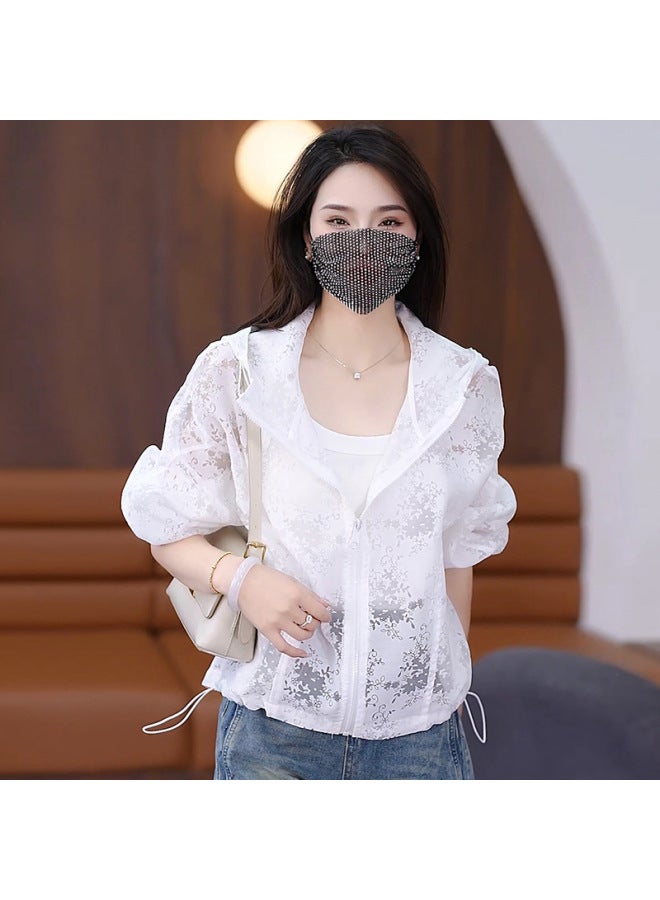 Song Feng Ya Long-sleeved Sun-protective Clothing W En's Summer New Plus Size W En's Hollow Lace Shirt Breathable Loose Hooded Coat - Image 1