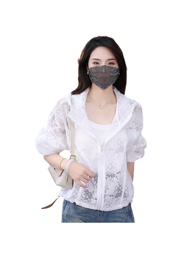 Song Feng Ya Long-sleeved Sun-protective Clothing W En's Summer New Plus Size W En's Hollow Lace Shirt Breathable Loose Hooded Coat - Image 5