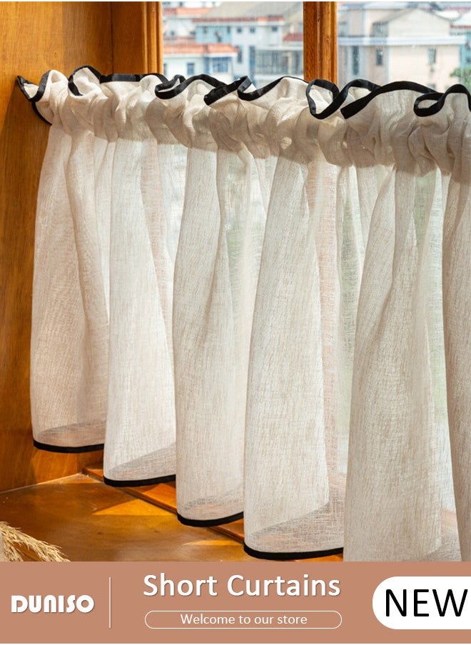 DUNISO Short Curtains, Country House Bistro Curtain,Breathable Light Filtering Short Kitchen Curtains, Semi Sheer Rod Pocket Curtains for Café, Kitchen, Living Room and Decoration  - Image 1