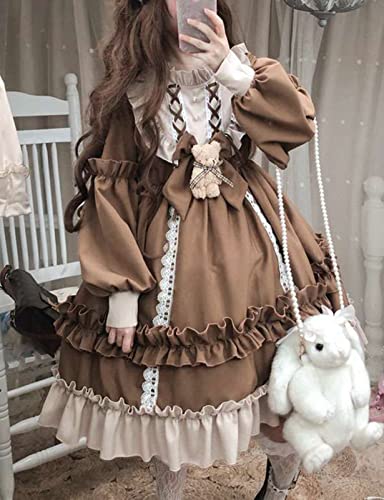 Adove Women's Kawaii Lolita Long Sleeve Teen Dress, Brownness, Medium - Image 4