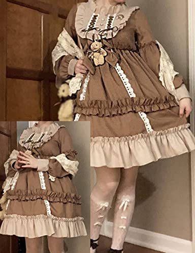 Adove Women's Kawaii Lolita Long Sleeve Teen Dress, Brownness, Medium - Image 5