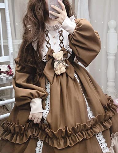 Adove Women's Kawaii Lolita Long Sleeve Teen Dress, Brownness, Medium - Image 2