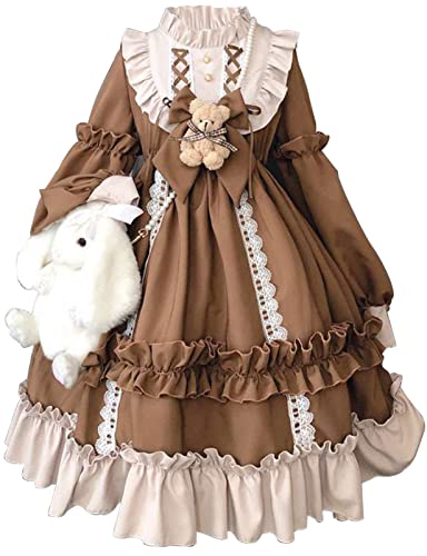 Adove Women's Kawaii Lolita Long Sleeve Teen Dress, Brownness, Medium - Image 1