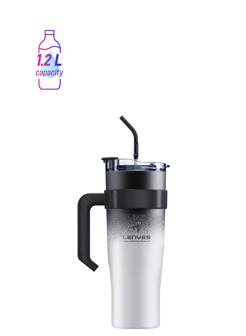 LENYES 1200ml Vacuum Insulated Car Cup with Handle and Straw - Image 1