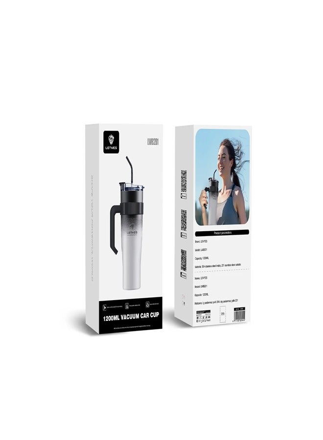 LENYES 1200ml Vacuum Insulated Car Cup with Handle and Straw - Image 2