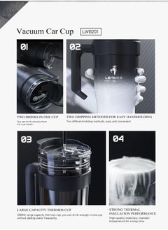 Lenyes LENYES 1200ml Vacuum Insulated Car Cup with Handle and Straw  - Image 3