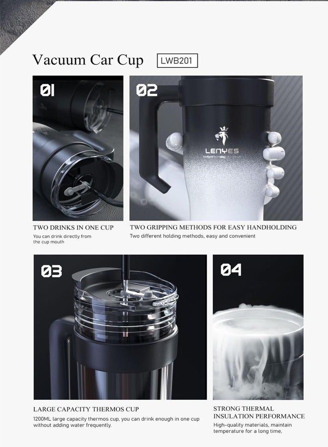 LENYES 1200ml Vacuum Insulated Car Cup with Handle and Straw - Image 3