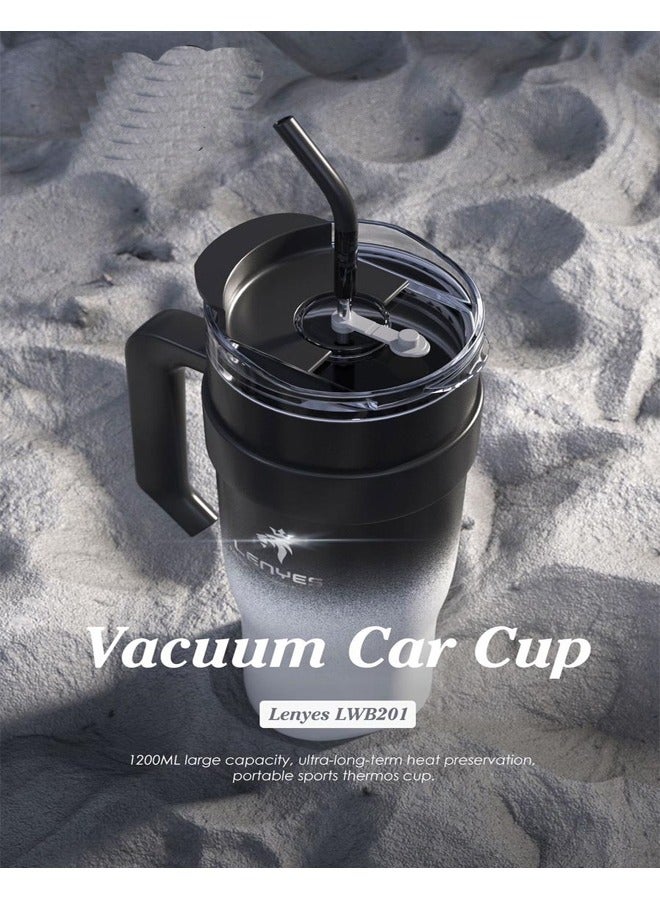 LENYES 1200ml Vacuum Insulated Car Cup with Handle and Straw - Image 5