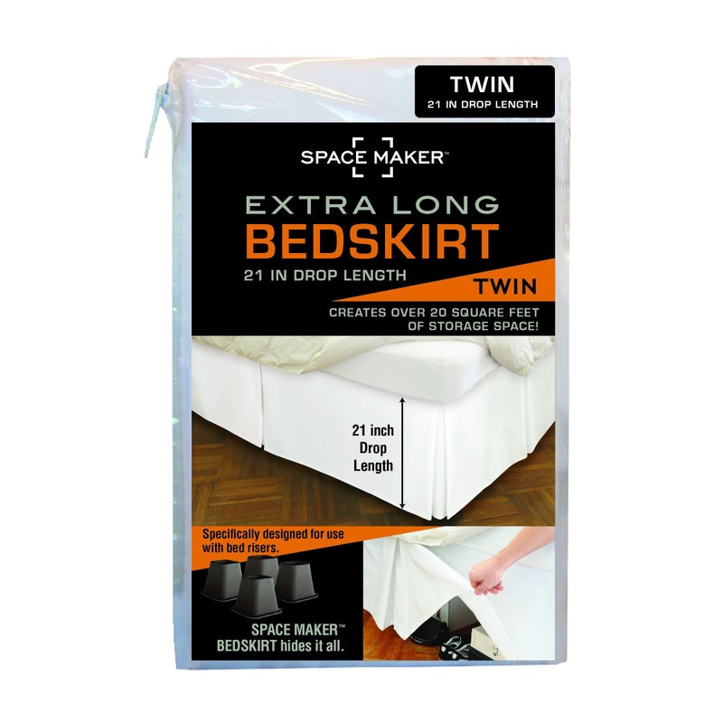 Spacemaker ExtraLong 21 Drop Length Bed Skirt Twin White