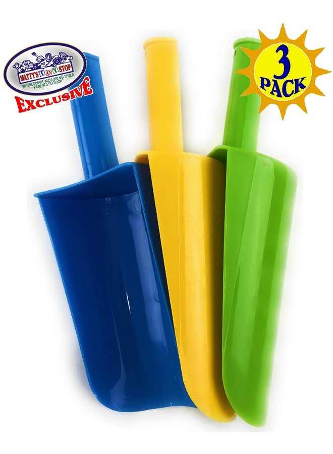 Matty's Toy Stop 9 Kids Short Handle Sand Scoop Plastic Shovels For Sand & Beach (Yellow Blue & Green) Gift Set Bundle 3 Pack - Image 5