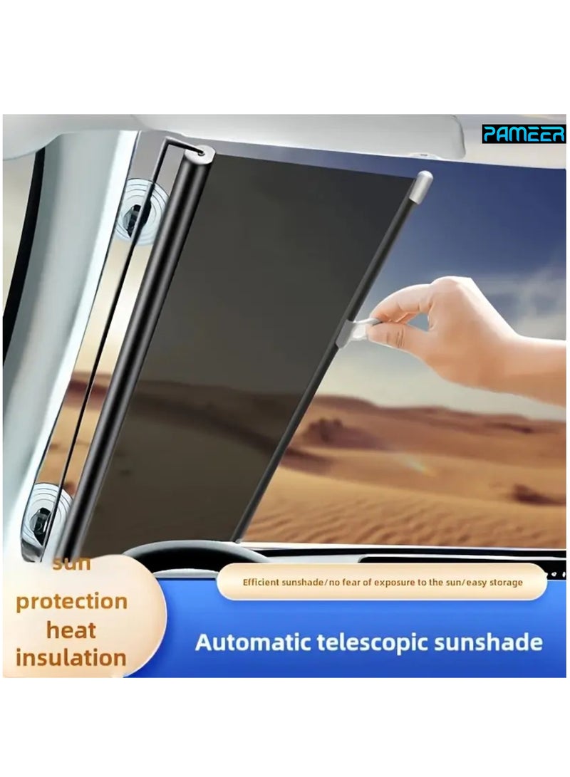 PAMEER Roll-Up Sunshade for Vehicle Front Window - PVC Material, Sun Protection, Heat Insulation, Easy Storage - Desert Scene Design, Easy Installation, Easy Storage Feature|Desert Theme Decor|Pvc Construction, Sun Shades for Car, Size 58 x 125cm  - Image 1