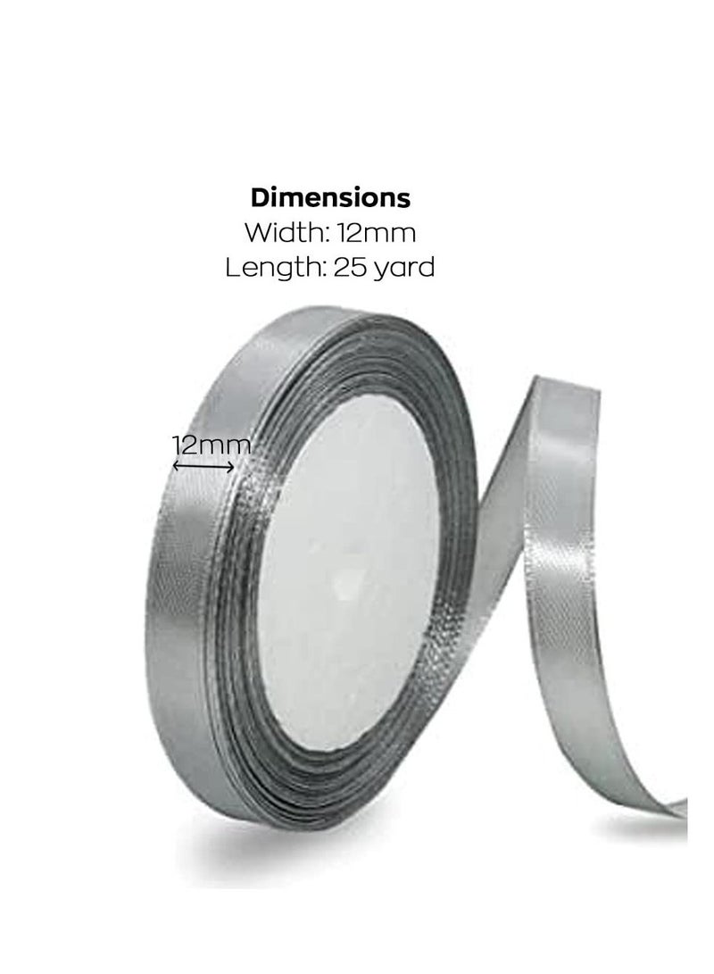 MARKQ شريط ساتان فضي، 12 مم × 25 ياردة شريط بوليستر مزدوج الوجه لتغليف الهدايا، هدايا الحفلات، زينة الزفاف، صنع الأشرطة، باقات، مشاريع الخياطة ومواد الحرف اليدوية - Image 2