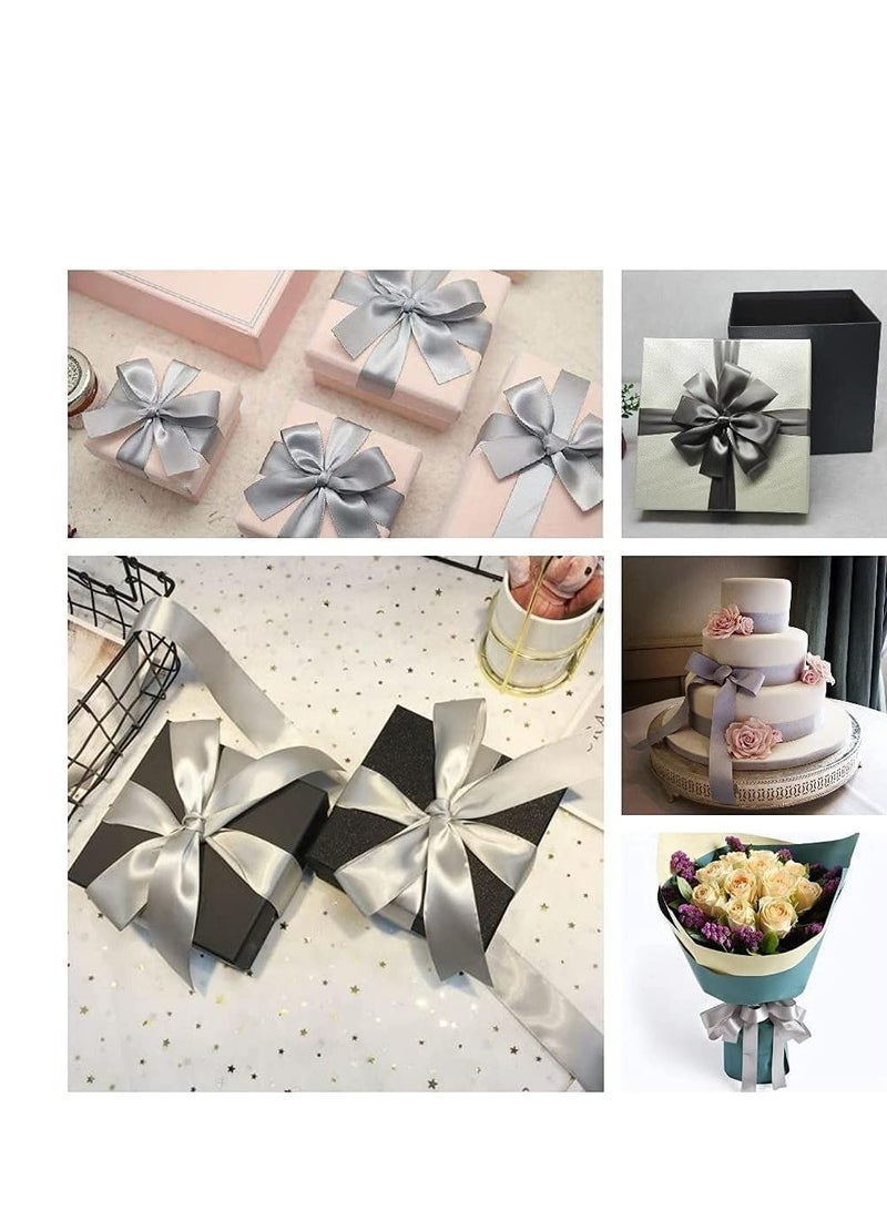 MARKQ شريط ساتان فضي، 12 مم × 25 ياردة شريط بوليستر مزدوج الوجه لتغليف الهدايا، هدايا الحفلات، زينة الزفاف، صنع الأشرطة، باقات، مشاريع الخياطة ومواد الحرف اليدوية - Image 4