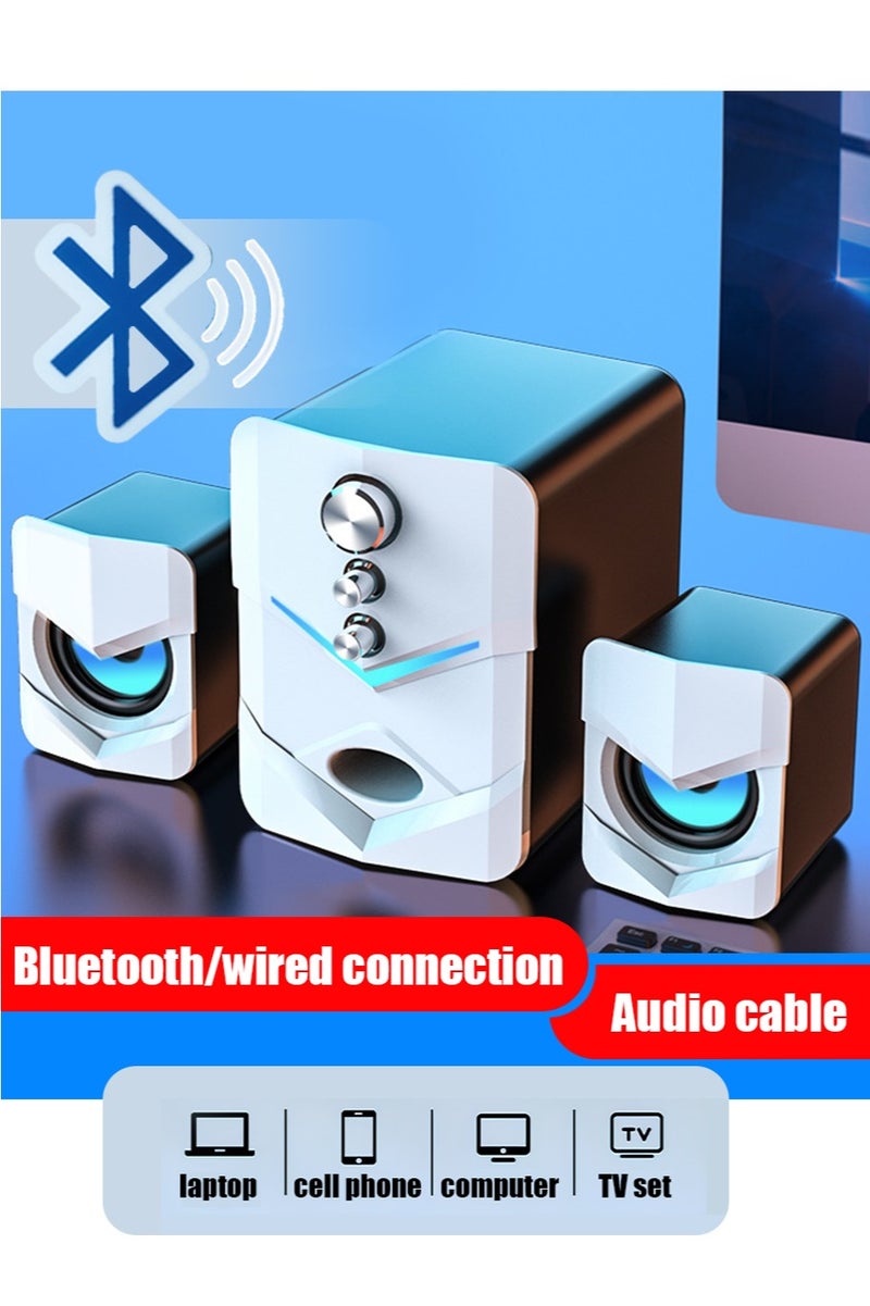 ليون هوم سماعات كمبيوتر ثنائية الوضع (بلوتوث/سلكي) - صوت سينمائي 3D مع ووفر منفصل قوي، نظام تردد مزدوج (عالٍ/منخفض مستقل) - متوافقة مع اللابتوب/التلفزيون/كمبيوتر مكتبي (تشغيل فوري) - Image 1