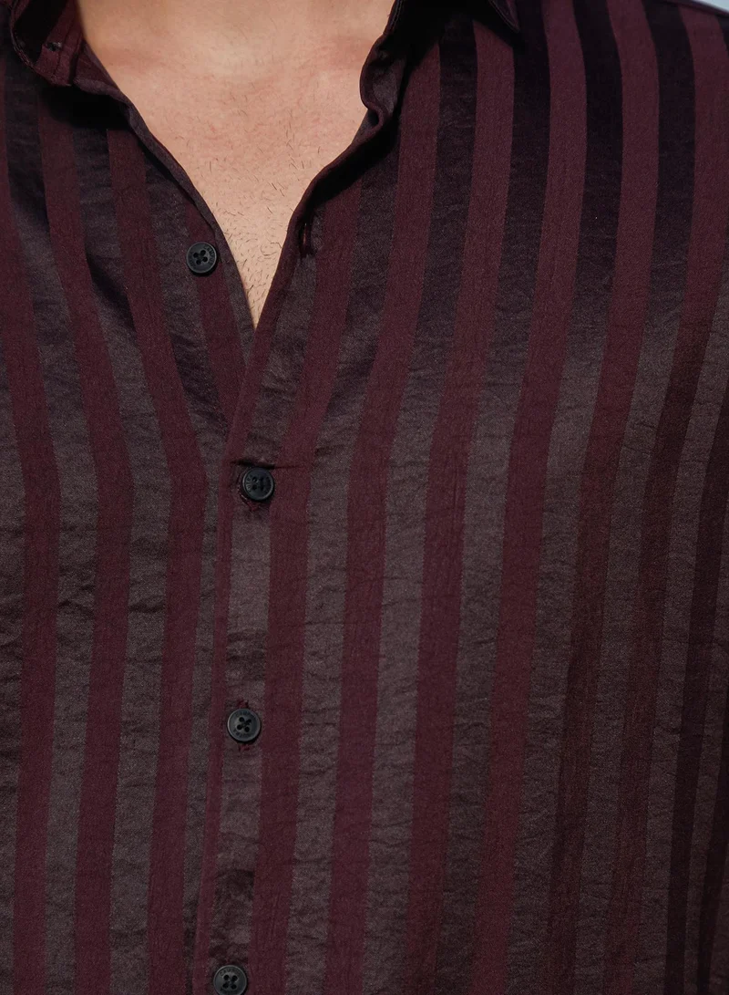 Campus Sutra Men's Wine Red Candy-Striped Shirt
