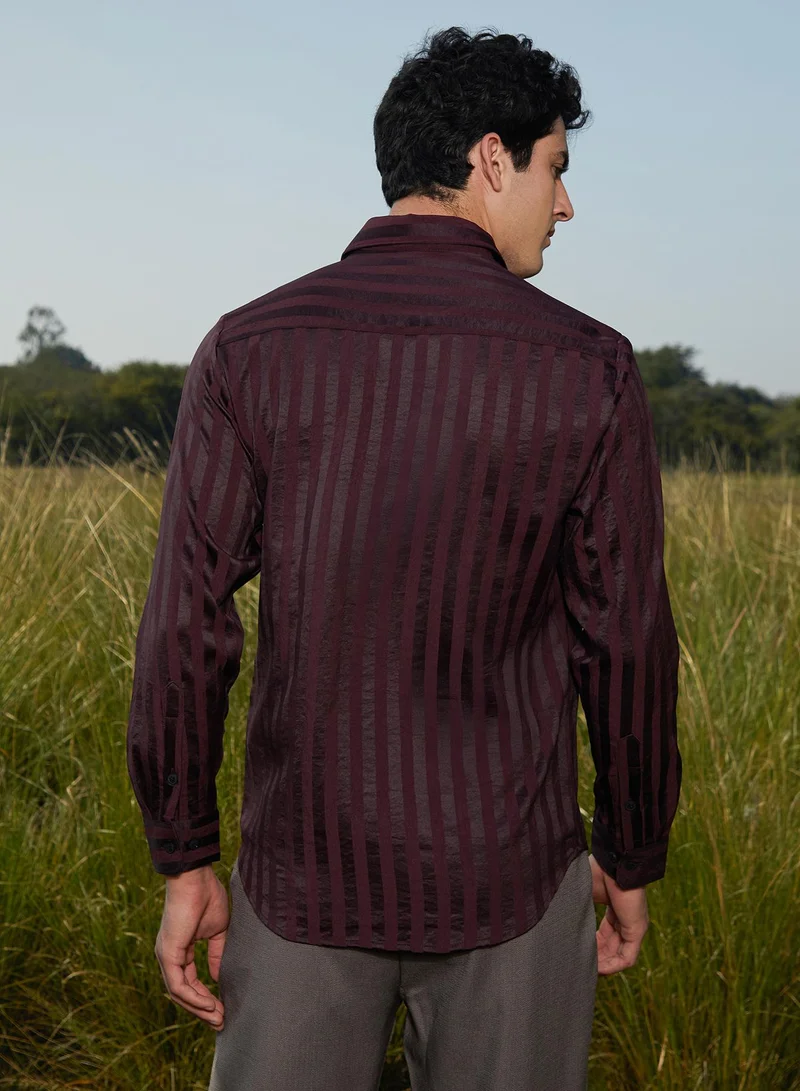 Campus Sutra Men's Wine Red Candy-Striped Shirt