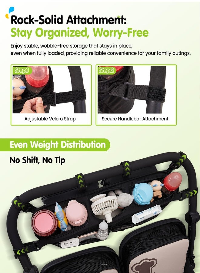 SEVORGINA Double Stroller Organizer with 11 Compartment for Bob Duallie, Baby Jogger City Mini GT2, Double Jogging Stroller Caddy, Jeep, Zoe Stroller Accessories with 2 Insulated Pocket, Parent Console - Image 4