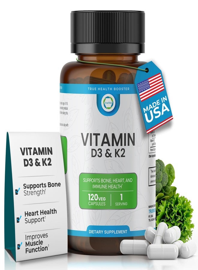TrueMed Vitamin D3 K2 5000 IU (MK-7 90 mcg) Supplement – 120 Veg Capsules – K2 D3 Vitamin Supplement for Bone, Heart & Immune Support & Calcium Absorption- Non-GMO, Gluten Free - Made in USA - Image 1