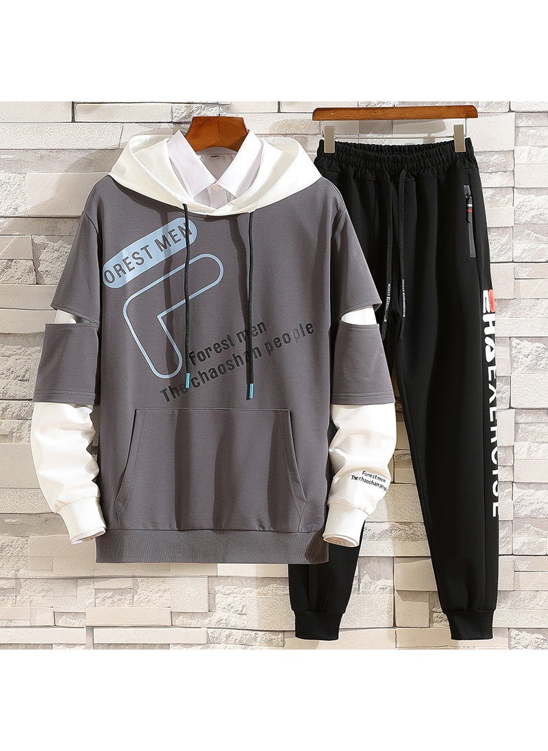 Generic - Mens 2020 Fall Casual Hoodie Trendy Sportswear Set Y01 suit Gray - Image 1