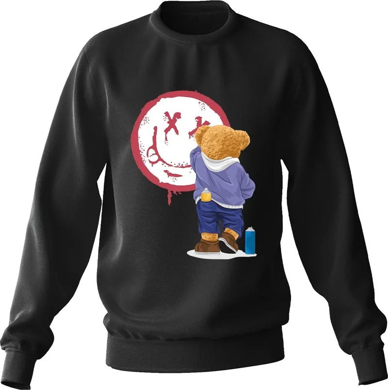 Ada Bebek Çocuk Ada Baby Kids Oversize Painter Bear Printed Kids Sweatshirt