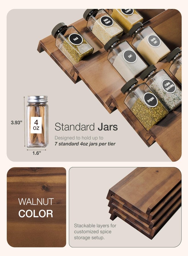 Tinamo Acacia Wooden Spice Rack Organizer for Cabinet - Spice Drawer Insert, Spice Organization for Cabinet, Seasoning Organizer, Spice Holder Pack of 4 (Walnut, Pack 4) - Image 3