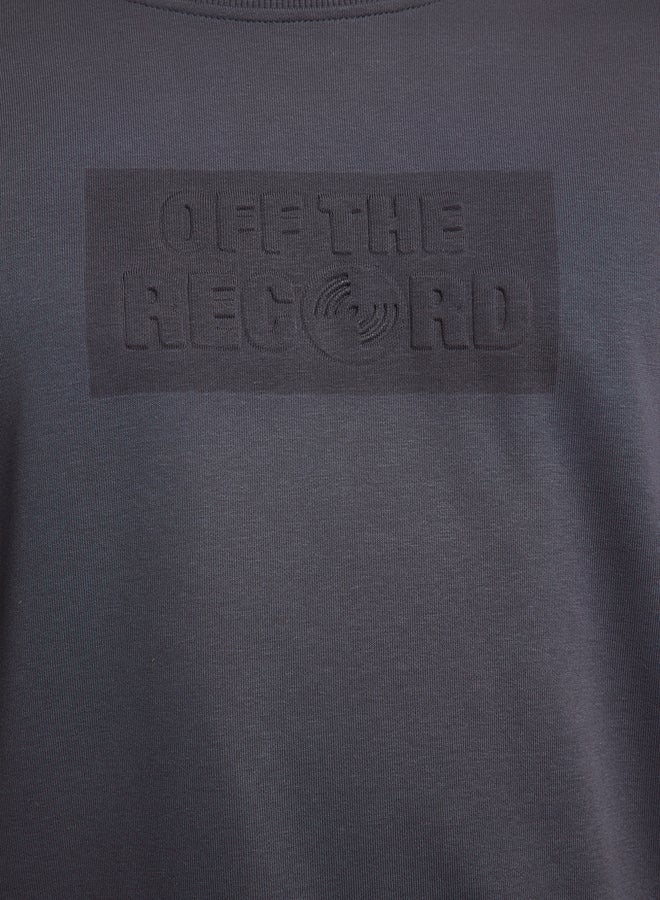 trendyol Anthracite Oversize/Wide Cut Embossed Text Printed Non-raised Sweatshirt - Image 4