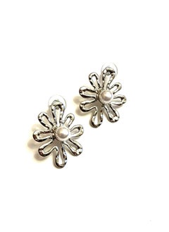 Trio Earrings Silver Central pearl flower earrings  - Image 1
