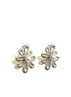 Trio Earrings Silver Central pearl flower earrings  - Image 2