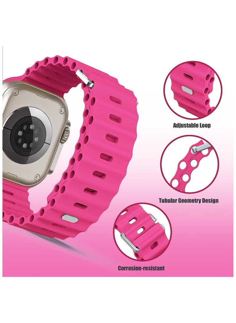 Color Fans - Apple Watch Ultra Ocean Band 49mm 45mm 44mm 42mm for Men Women, Soft Silicone Sport Band Replacement Strap for Apple Watch Ultra iWatch Series 8 7 SE 6 5 4 3 2 1 Barbie Pink - Image 1