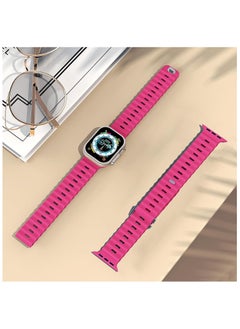 Color Fans Apple Watch Ultra Ocean Band 49mm 45mm 44mm 42mm for Men Women, Soft Silicone Sport Band Replacement Strap for Apple Watch Ultra iWatch Series 8 7 SE 6 5 4 3 2 1 Barbie Pink  - Image 5