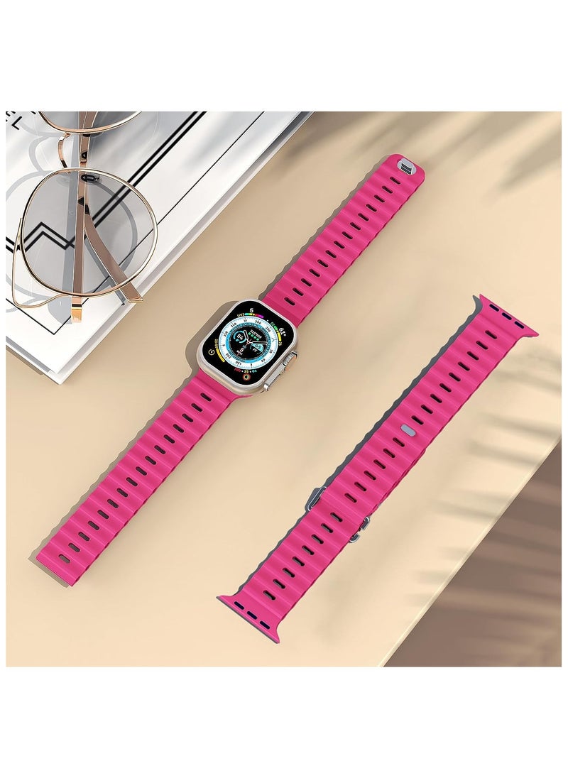 Color Fans - Apple Watch Ultra Ocean Band 49mm 45mm 44mm 42mm for Men Women, Soft Silicone Sport Band Replacement Strap for Apple Watch Ultra iWatch Series 8 7 SE 6 5 4 3 2 1 Barbie Pink - Image 1