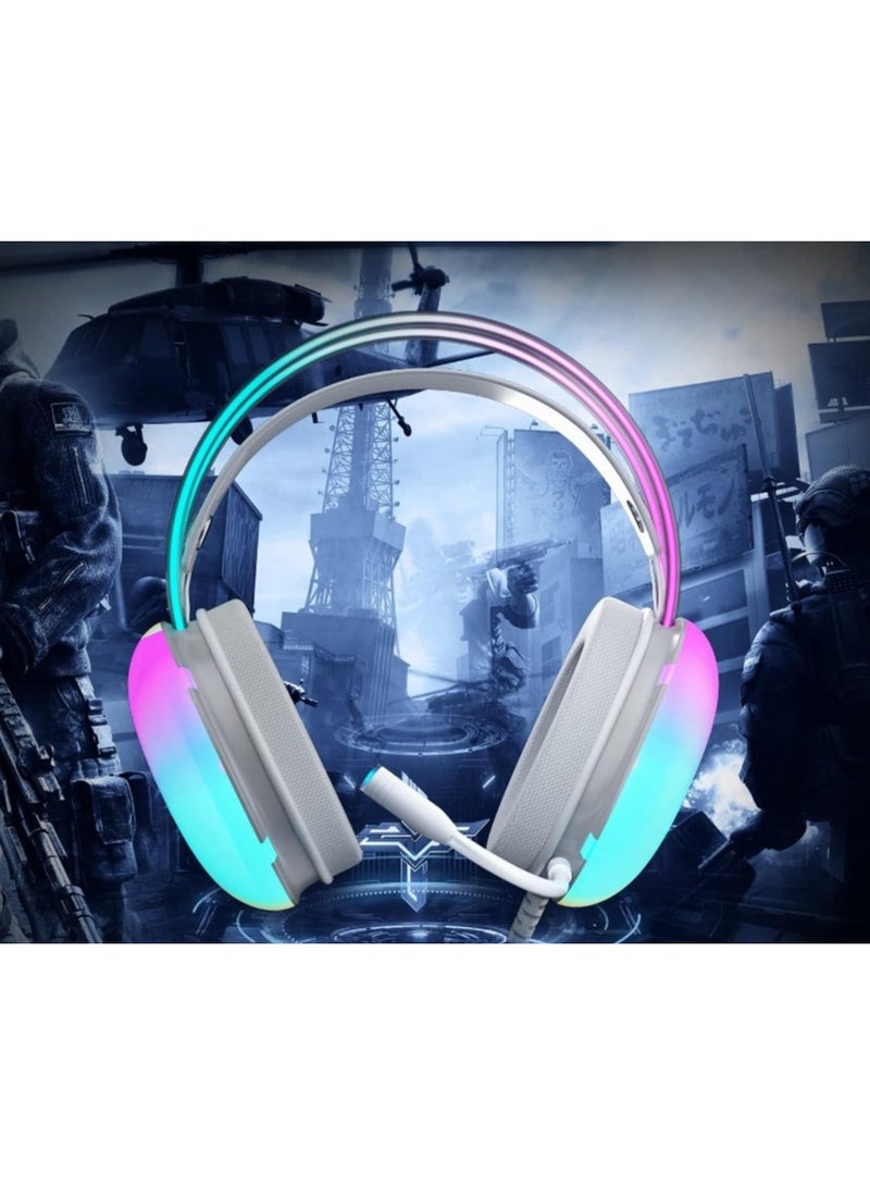 Gaming Rainbow RGB Wired Gaming Headset with Mic for PS4/PS5/MAC/XBOX/Laptop, Lightweight 3.5mm Over-Ear Audio Headphones, Stereo Surround Sound, Auto-adjustable Headband, 50mm Drivers - Image 4
