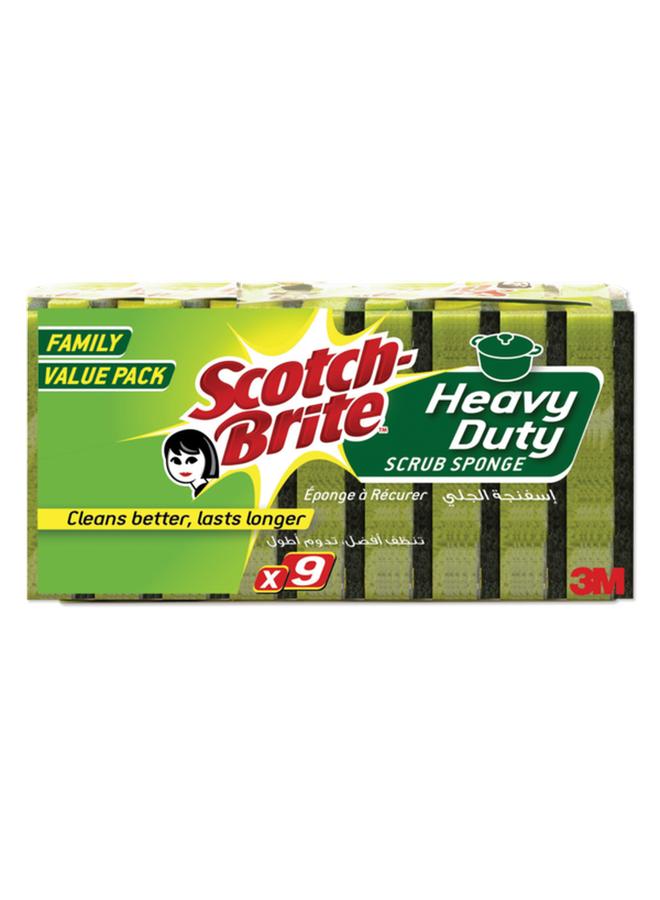 Scotch Brite 9-Piece Heavy Duty Classic Flat Laminate Scrub Sponge Green - Image 1